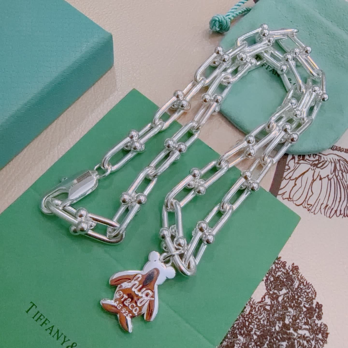 Tiffany & Co. Silver Link Necklace with Bear Charm